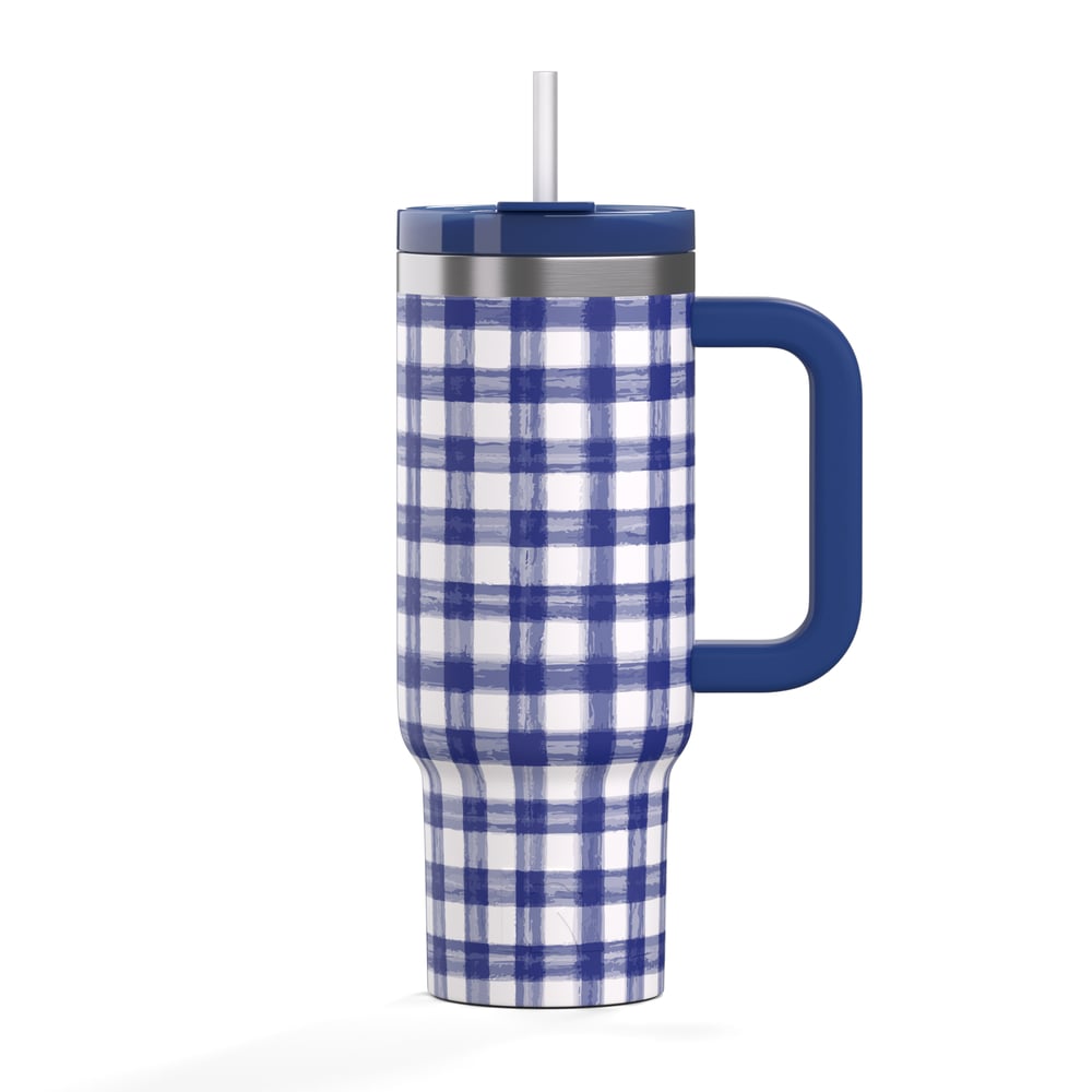 Road Trip Tumbler Cobalt Gingham - Image 2