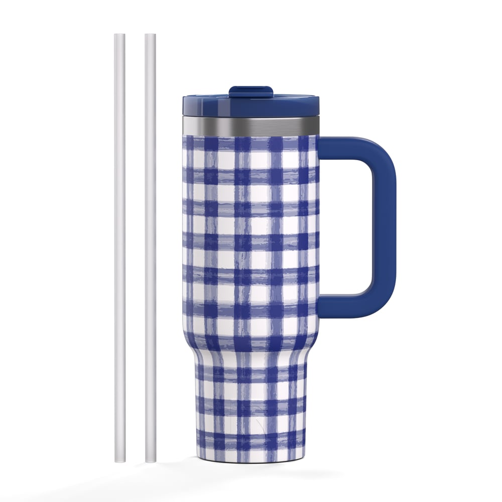 Road Trip Tumbler Cobalt Gingham - Image 3