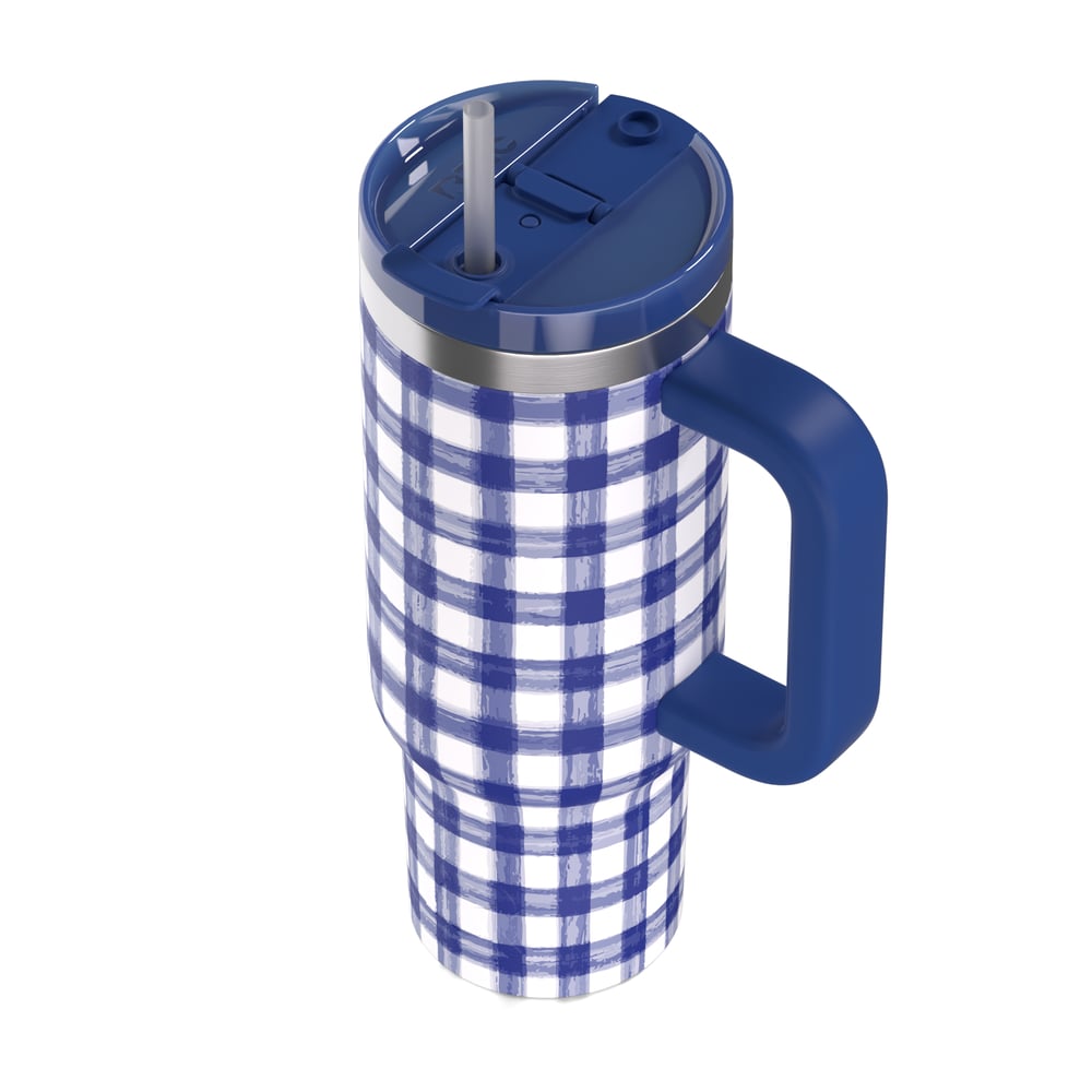 Road Trip Tumbler Cobalt Gingham - Image 5