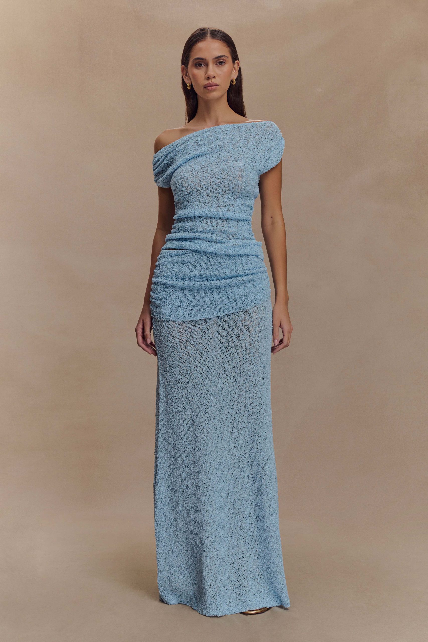 Petra Ruched Knit Maxi Skirt - Light Blue - Image 2