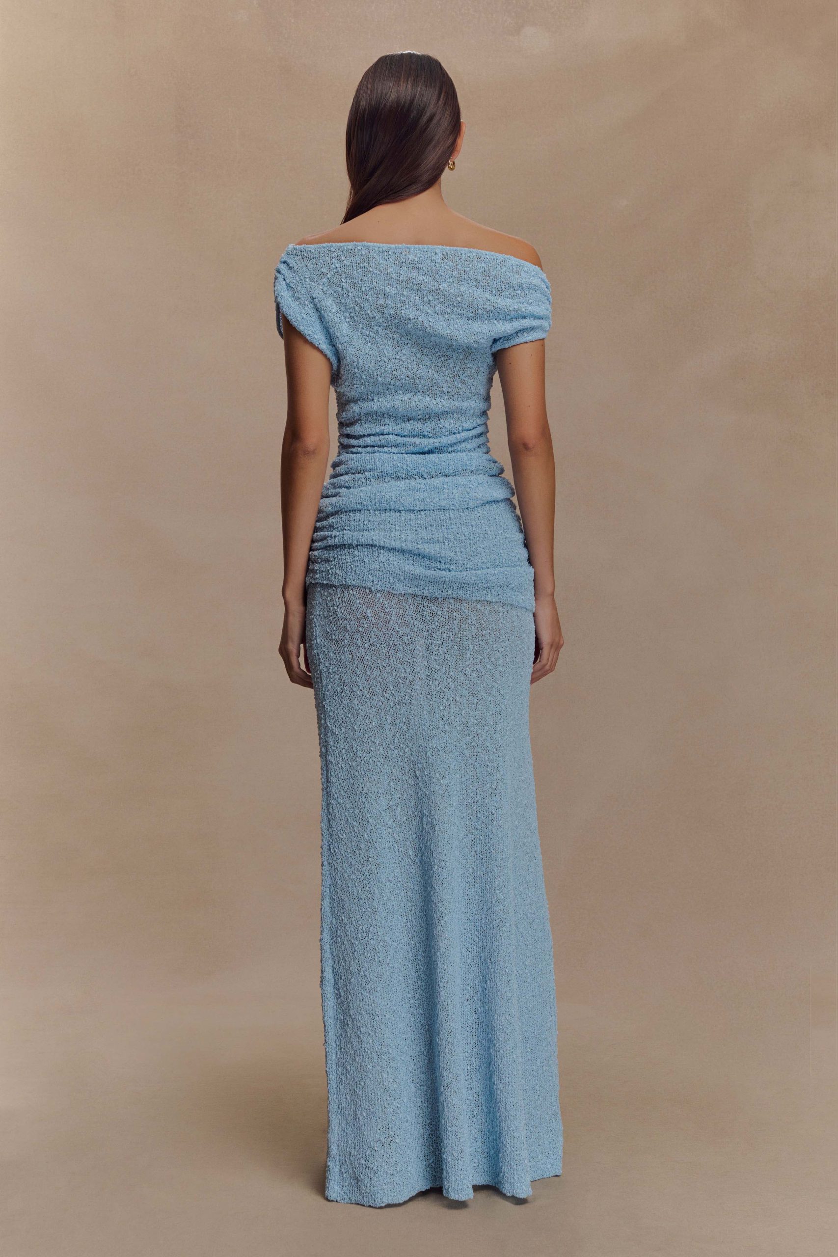 Petra Ruched Knit Maxi Skirt - Light Blue - Image 3