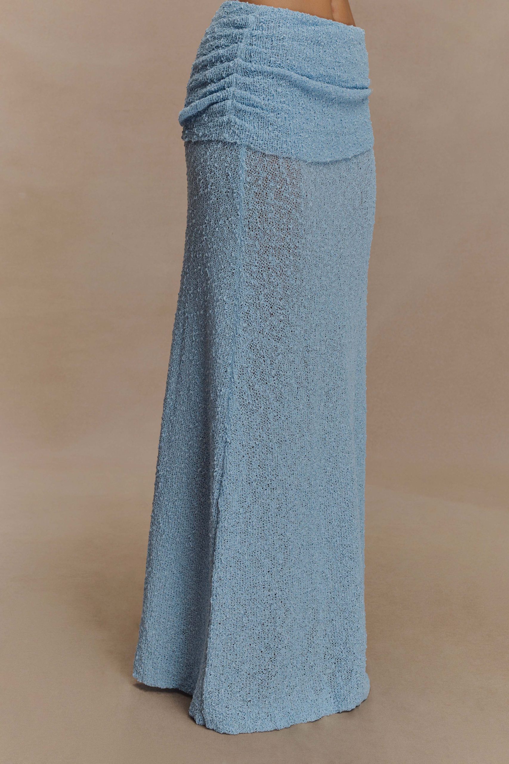 Petra Ruched Knit Maxi Skirt - Light Blue - Image 5