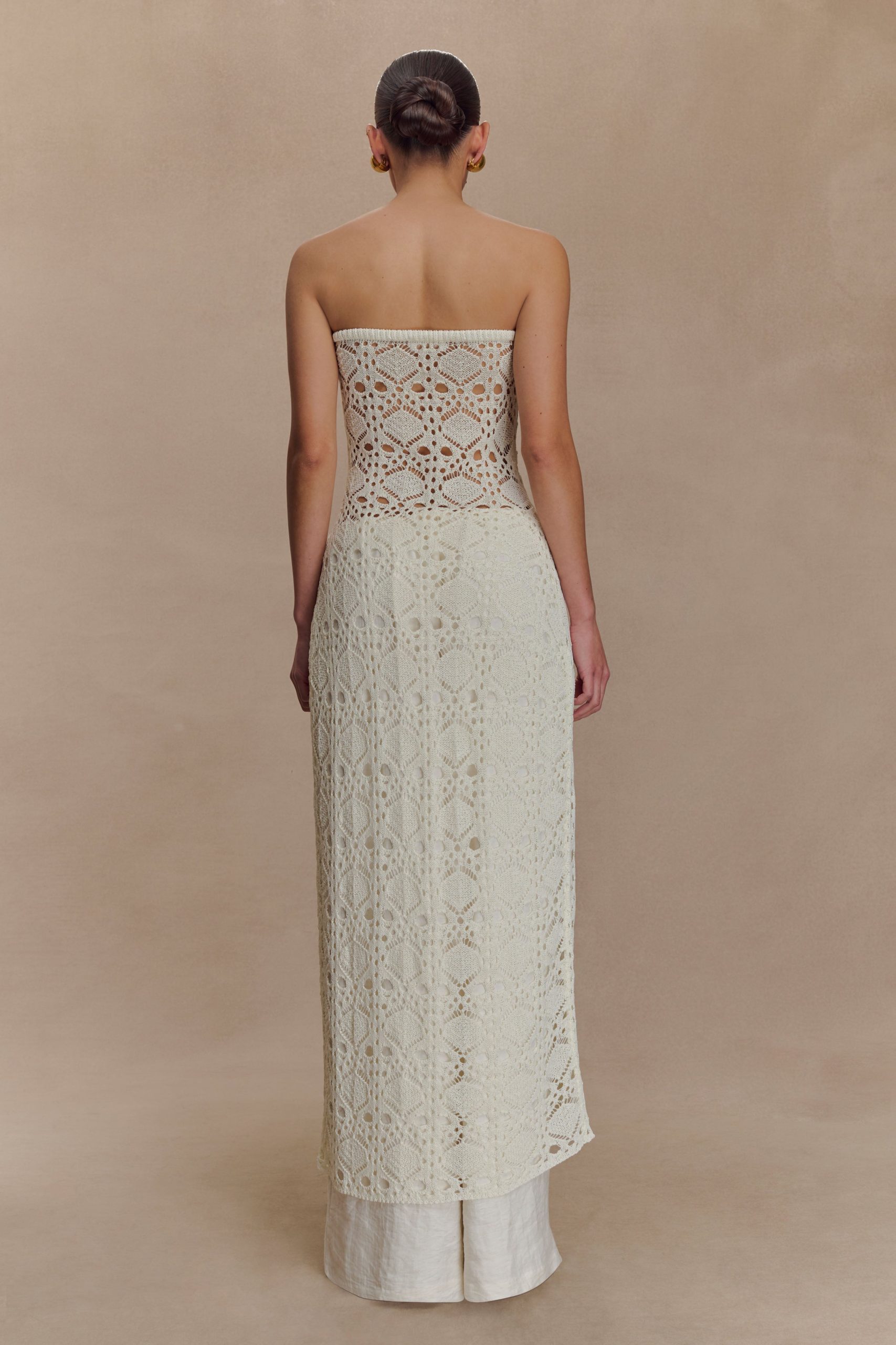 Aeline Strapless Crochet Knit Top - Ivory - Image 2
