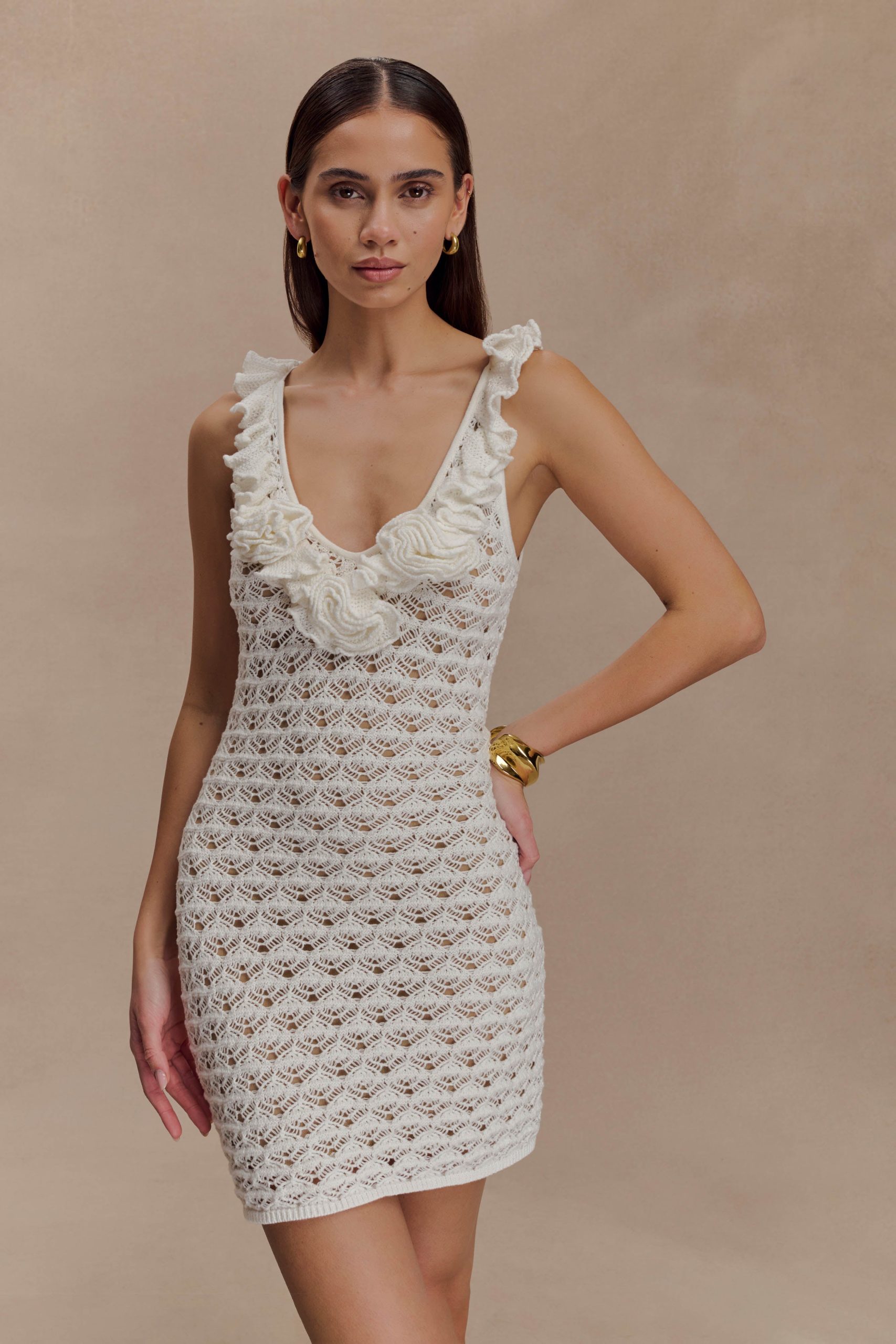 Brigid Ruffle Knit Sleeveless Dress - Ivory - Image 6