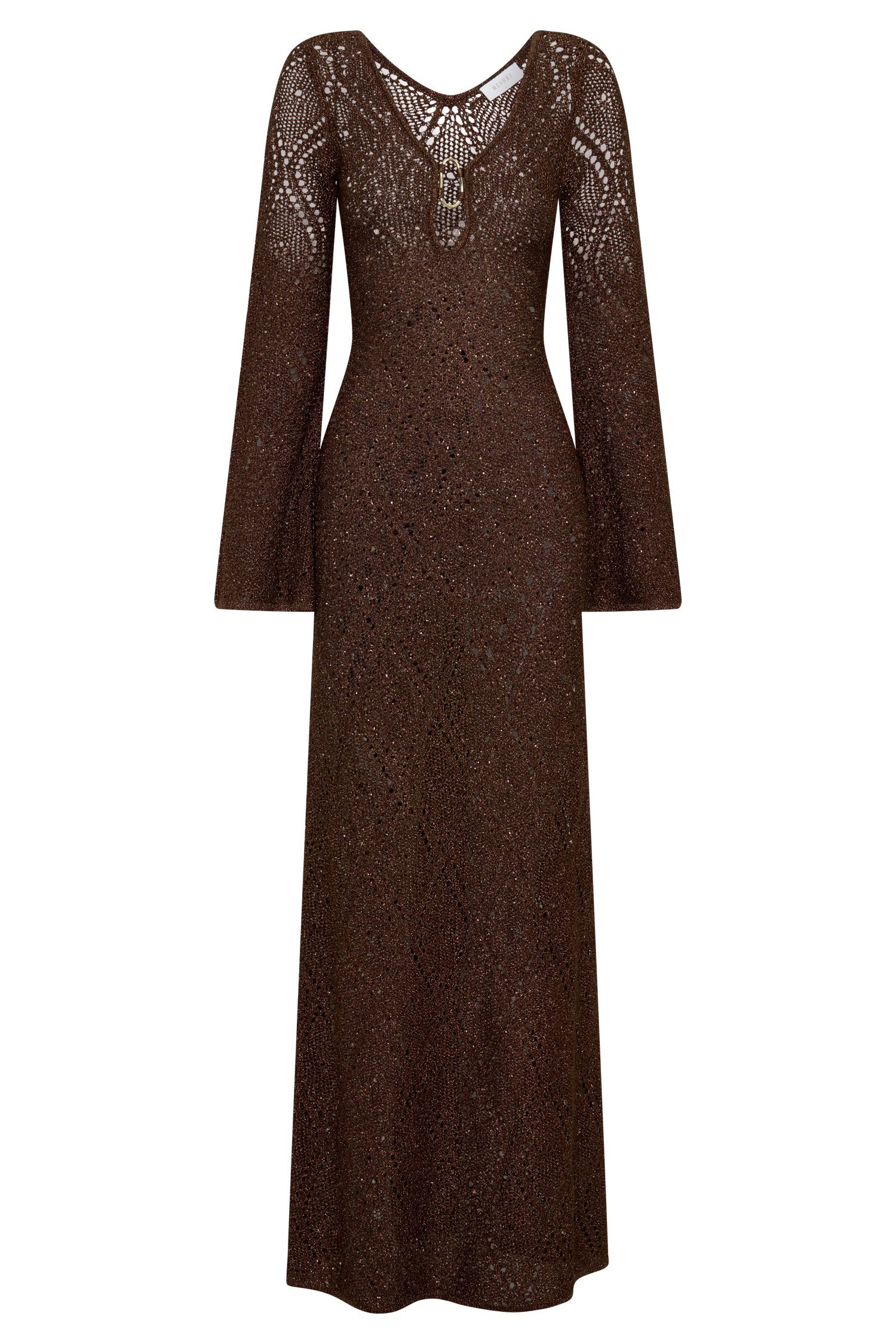 Chelsea Lurex Crochet Maxi Dress - Bronze - Image 9